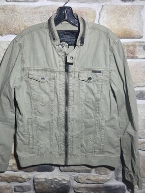 Superdry Vintage Copper Black Denim Jacket Men's XL Military Green Full Zip